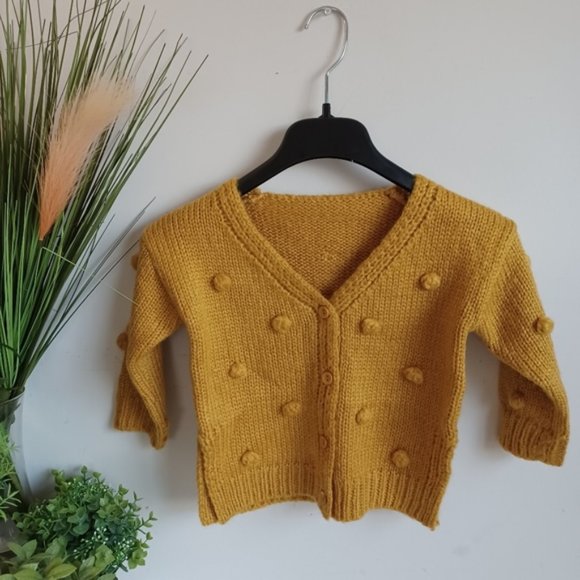 Infant Pom-Pom Cardigan Mustard - Picture 3 of 7
